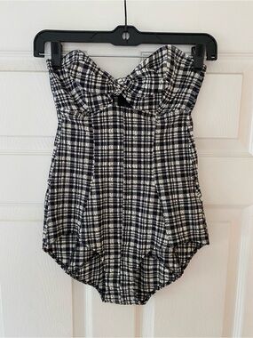 NWT Lisa Marie‎ Fernandez Black Plaid Seersucker Poppy Strapless One Piece - 4/6